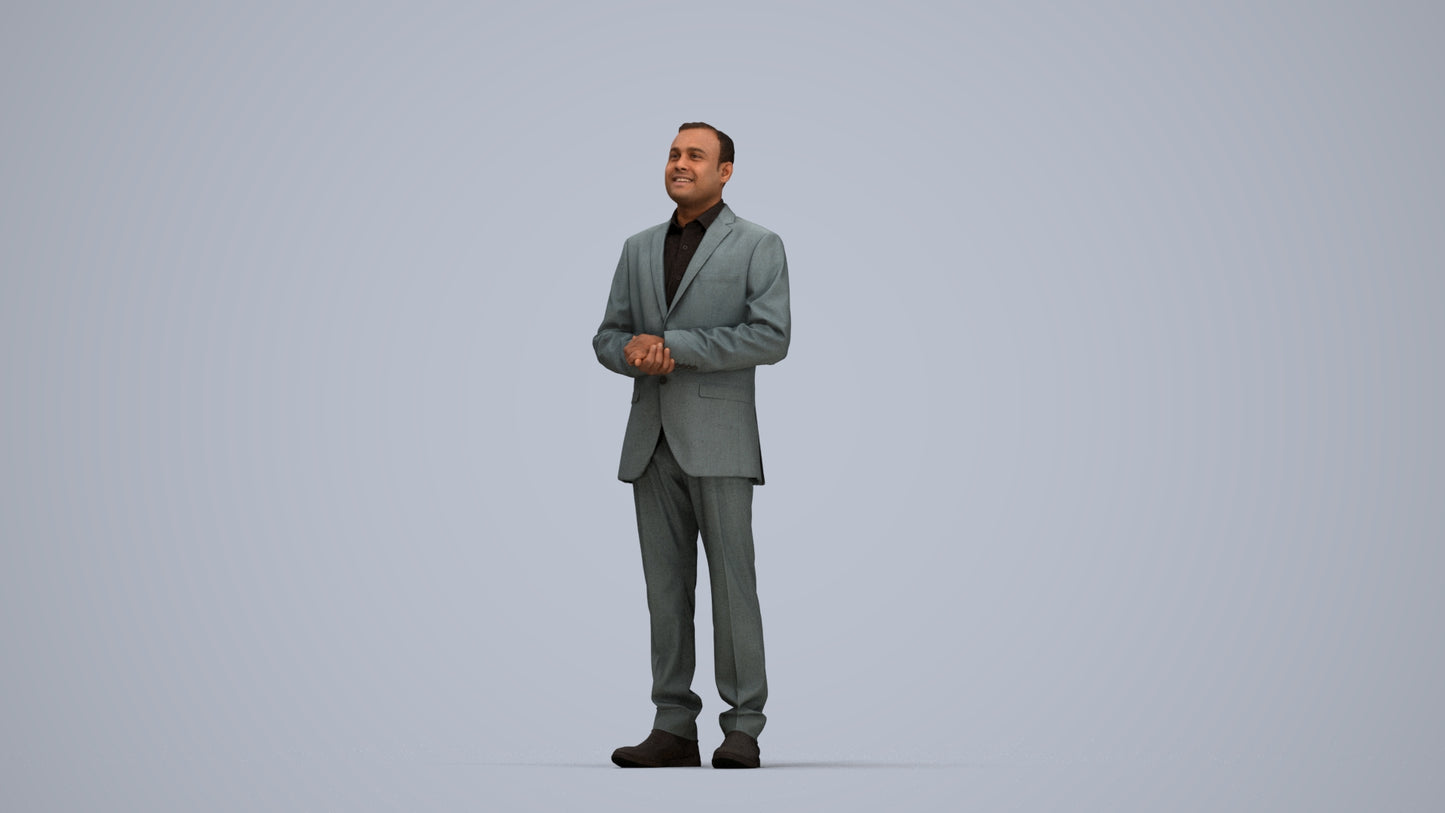 3D human model man business, photogrammetry scanned person for archviz, top-down view render