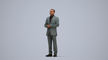 3D human model man business, photogrammetry scanned person for archviz, top-down view render