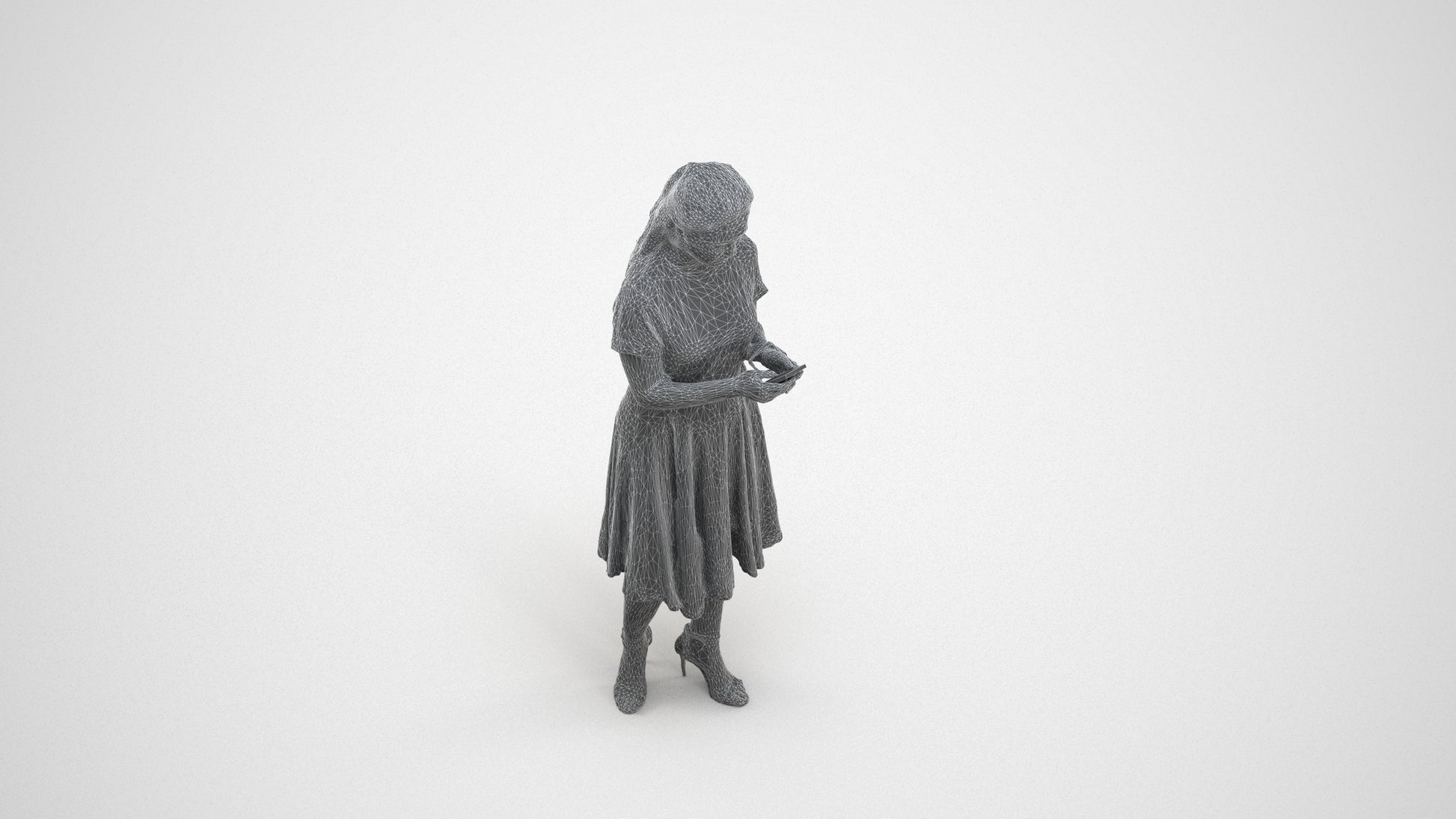 photogrammetry 3D woman casual standing, realistic human model archviz FBX, wireframe three-quarter view