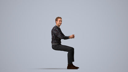 3D human model man casual business, photogrammetry scanned person for archviz, side view render