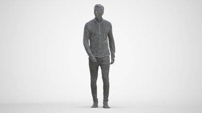 realistic 3D man casual walking, scanned archviz people for Blender and 3ds Max, three-quarter front view render