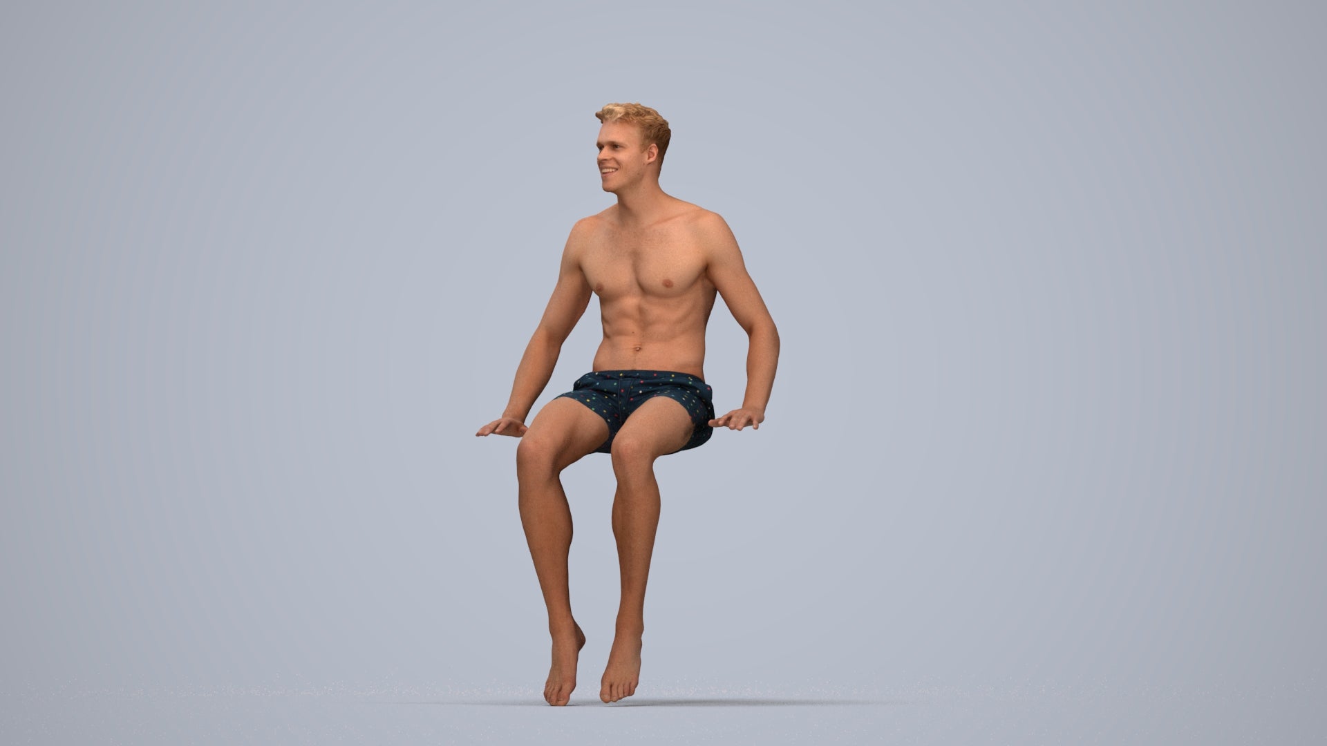 realistic 3D man pool, scanned archviz people for Blender and 3ds Max, top-down view render