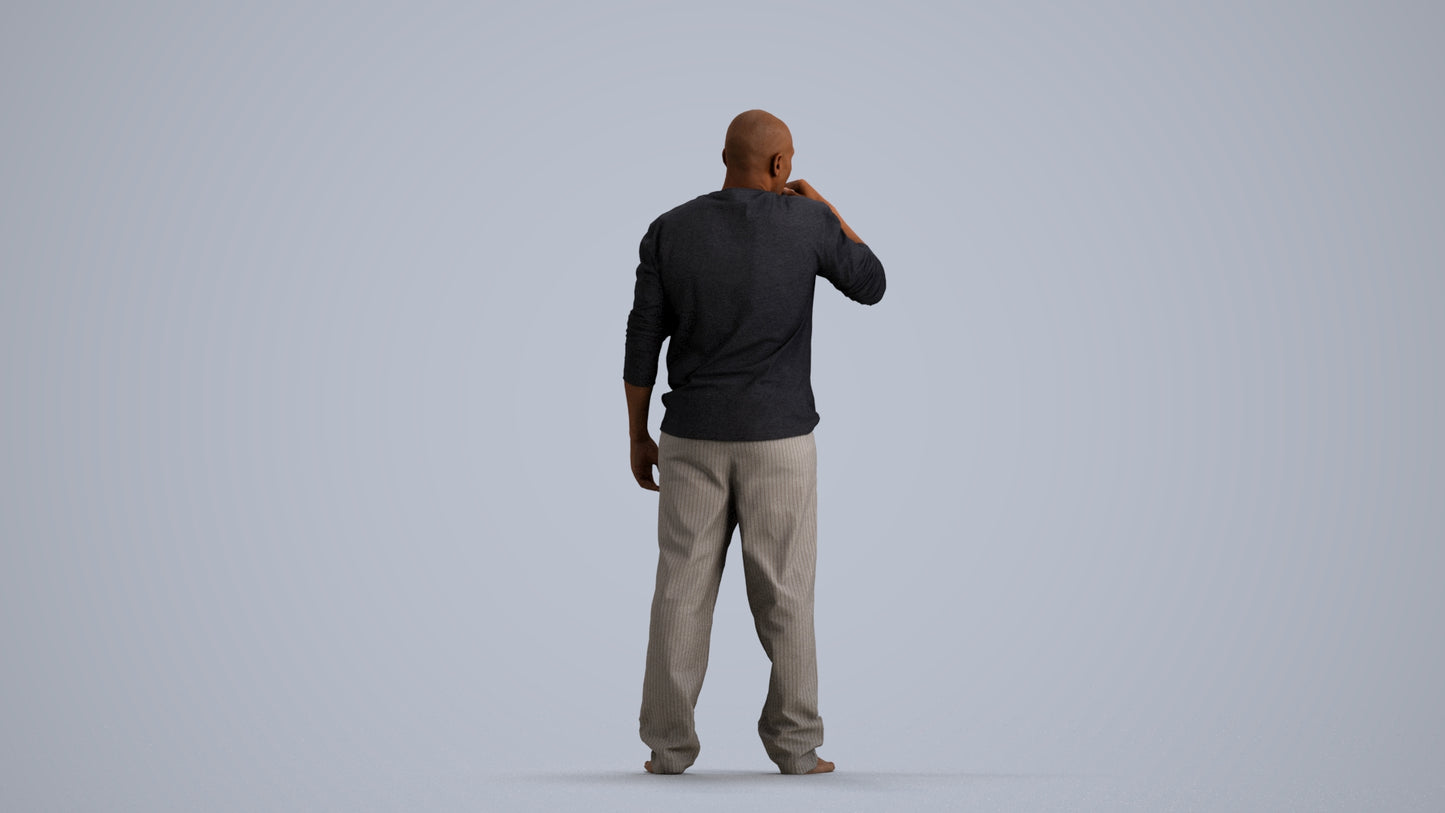 3D people model man bathroom, scanned human for 3ds Max rendering, front view render