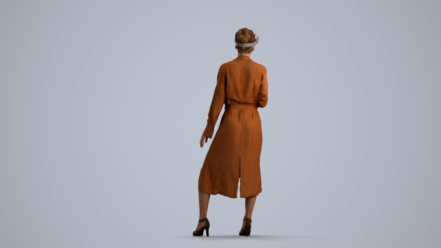 3D human model woman casual standing, photogrammetry scanned person for archviz, front view render