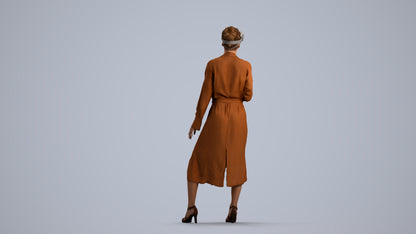 3D human model woman casual standing, photogrammetry scanned person for archviz, front view render