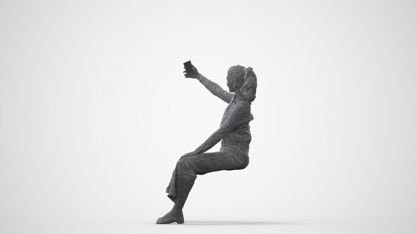3D people model woman casual sitting, scanned human for 3ds Max rendering, square thumbnail