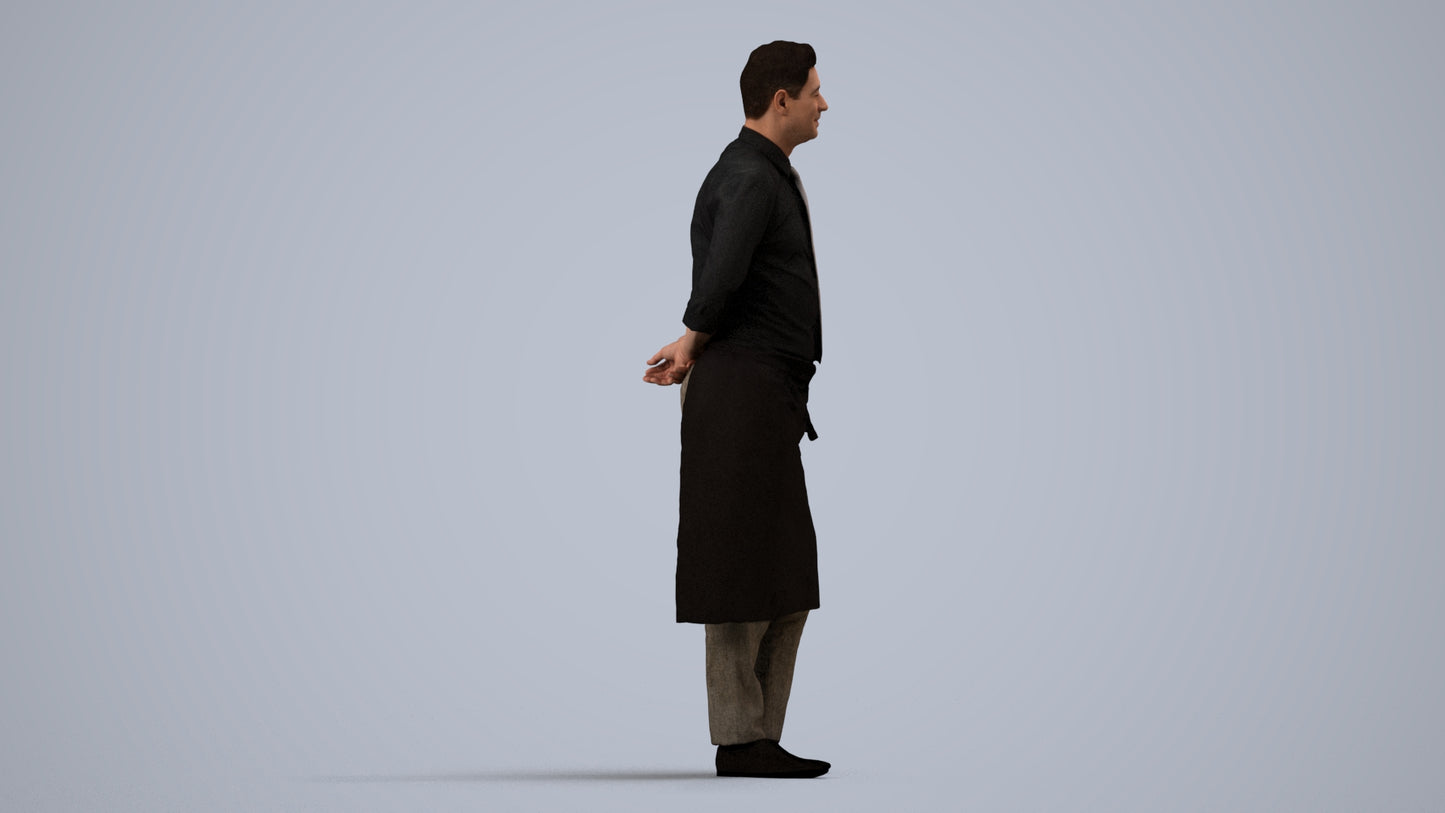 scanned 3D man hospitality, photogrammetry people for Enscape and V-Ray, side view render
