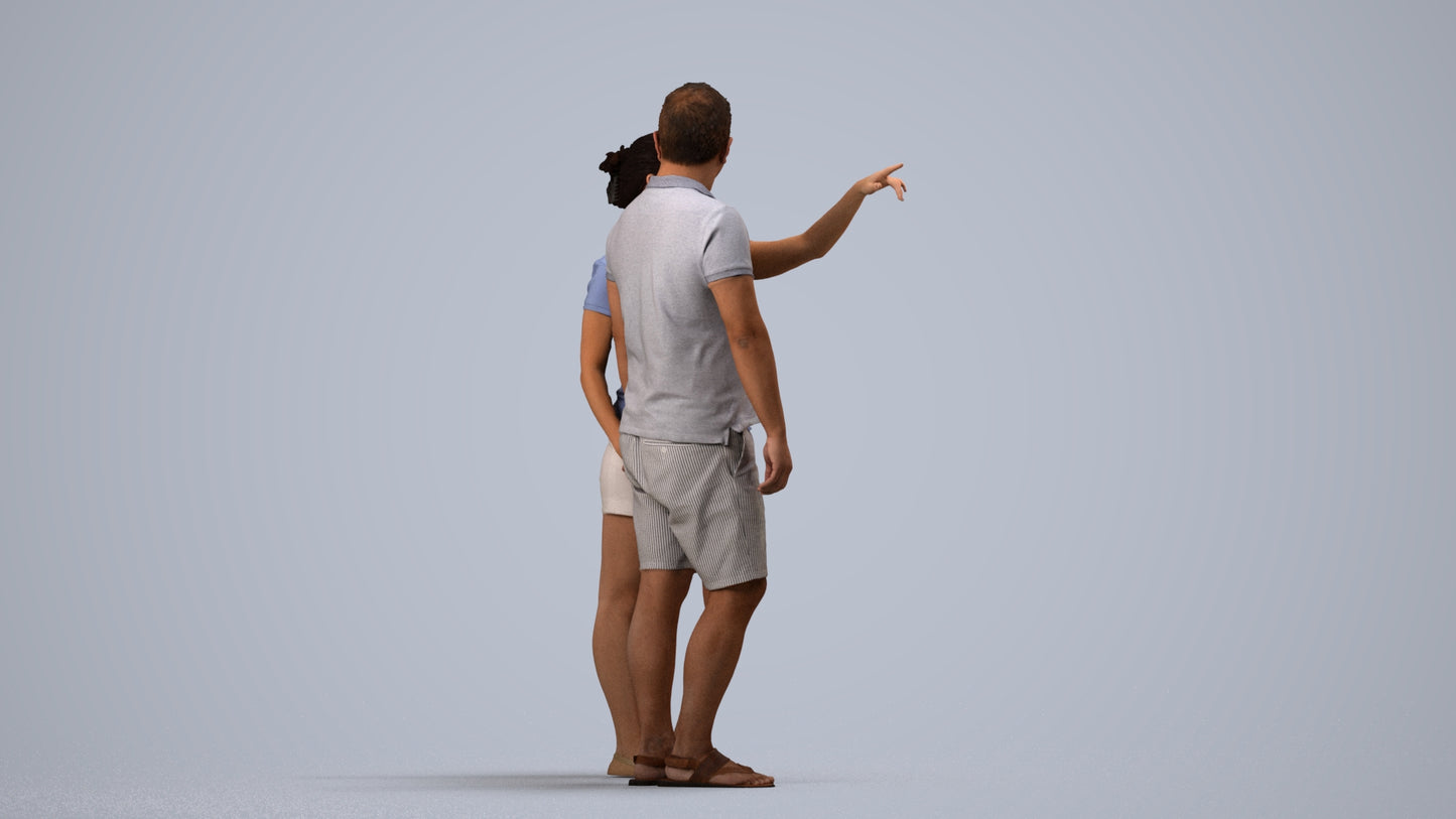 scanned 3D woman casual couple, photogrammetry people for Enscape and V-Ray, side view render