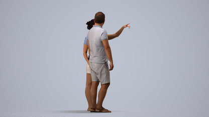 scanned 3D woman casual couple, photogrammetry people for Enscape and V-Ray, side view render