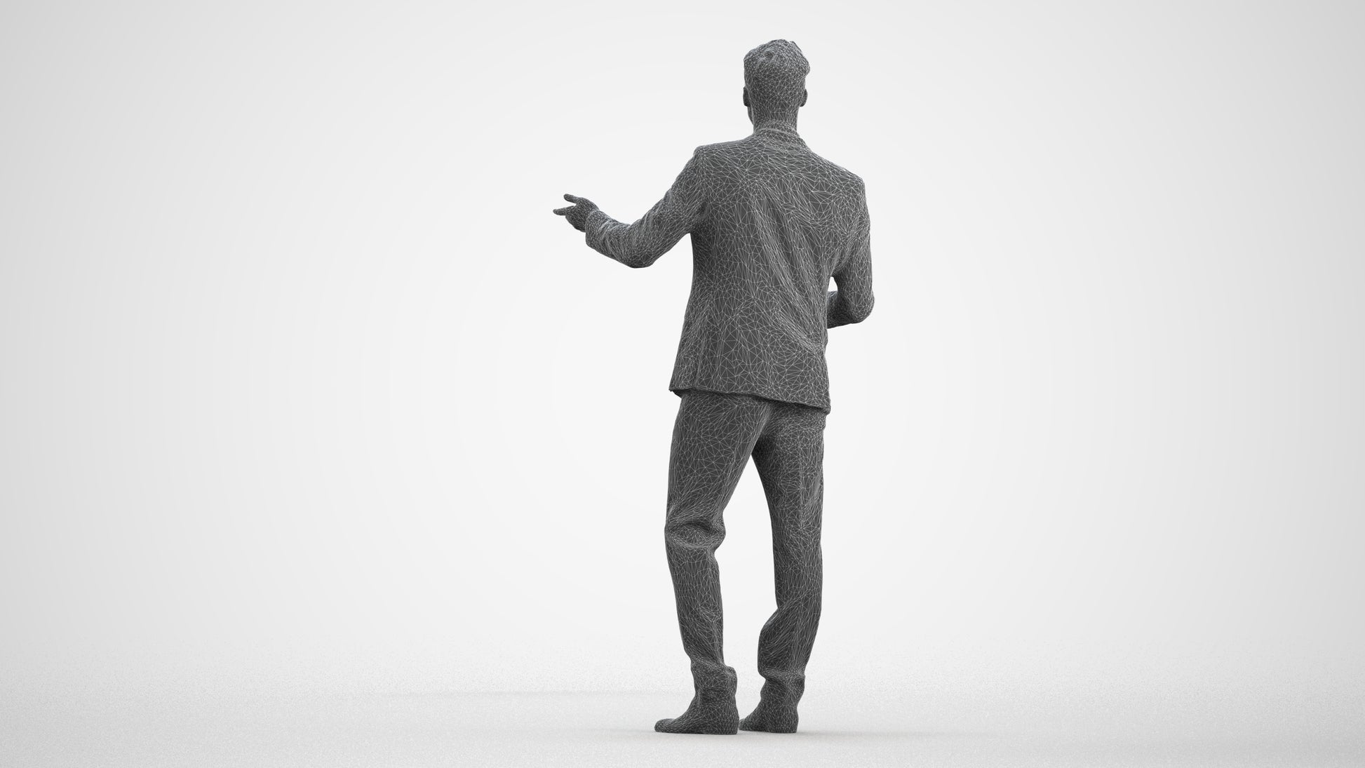 3D human model man business, photogrammetry scanned person for archviz, wireframe front view