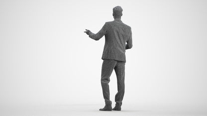 3D human model man business, photogrammetry scanned person for archviz, wireframe front view