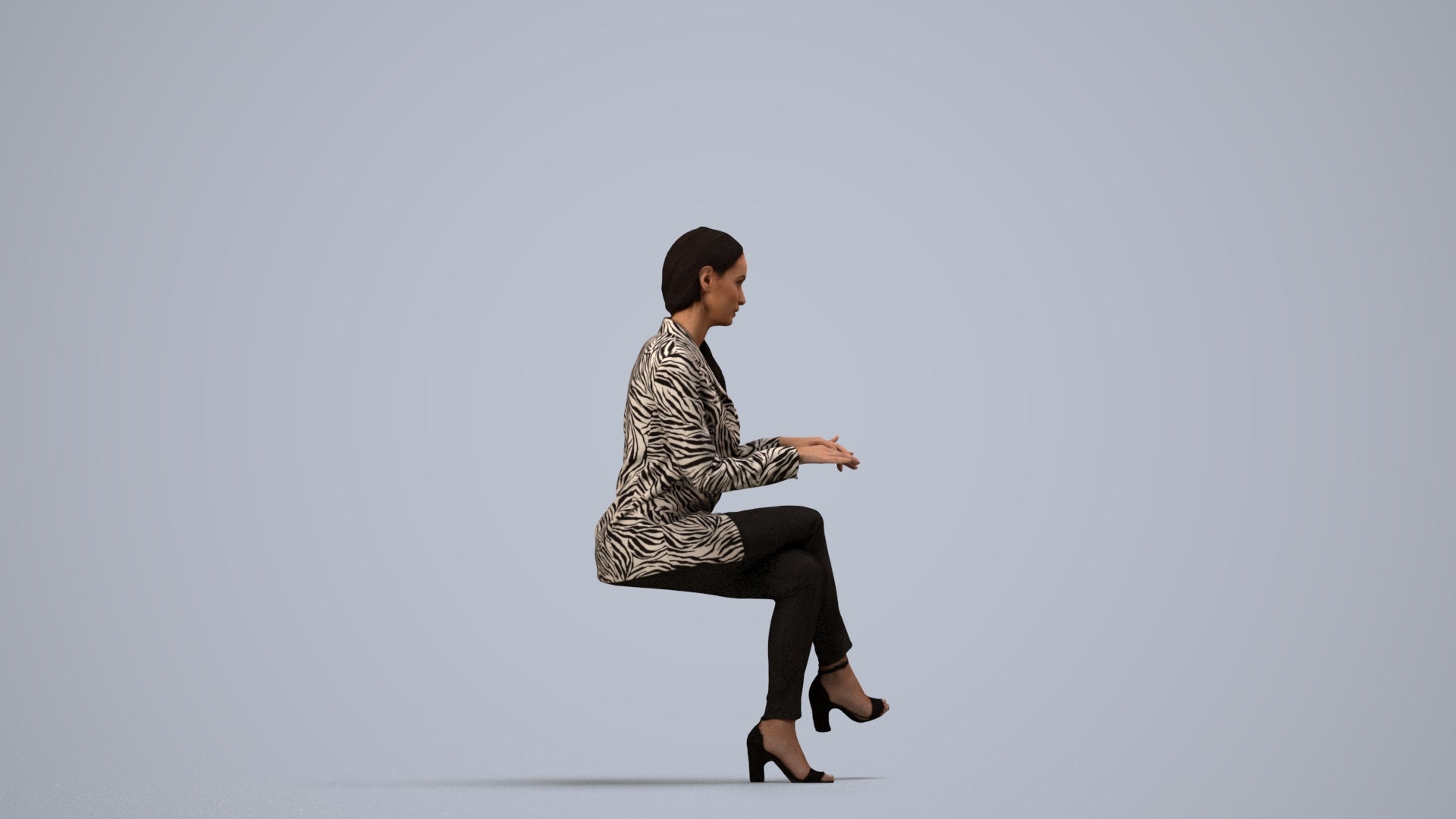 3D scanned woman business, photorealistic archviz people for Enscape and SketchUp, side view render