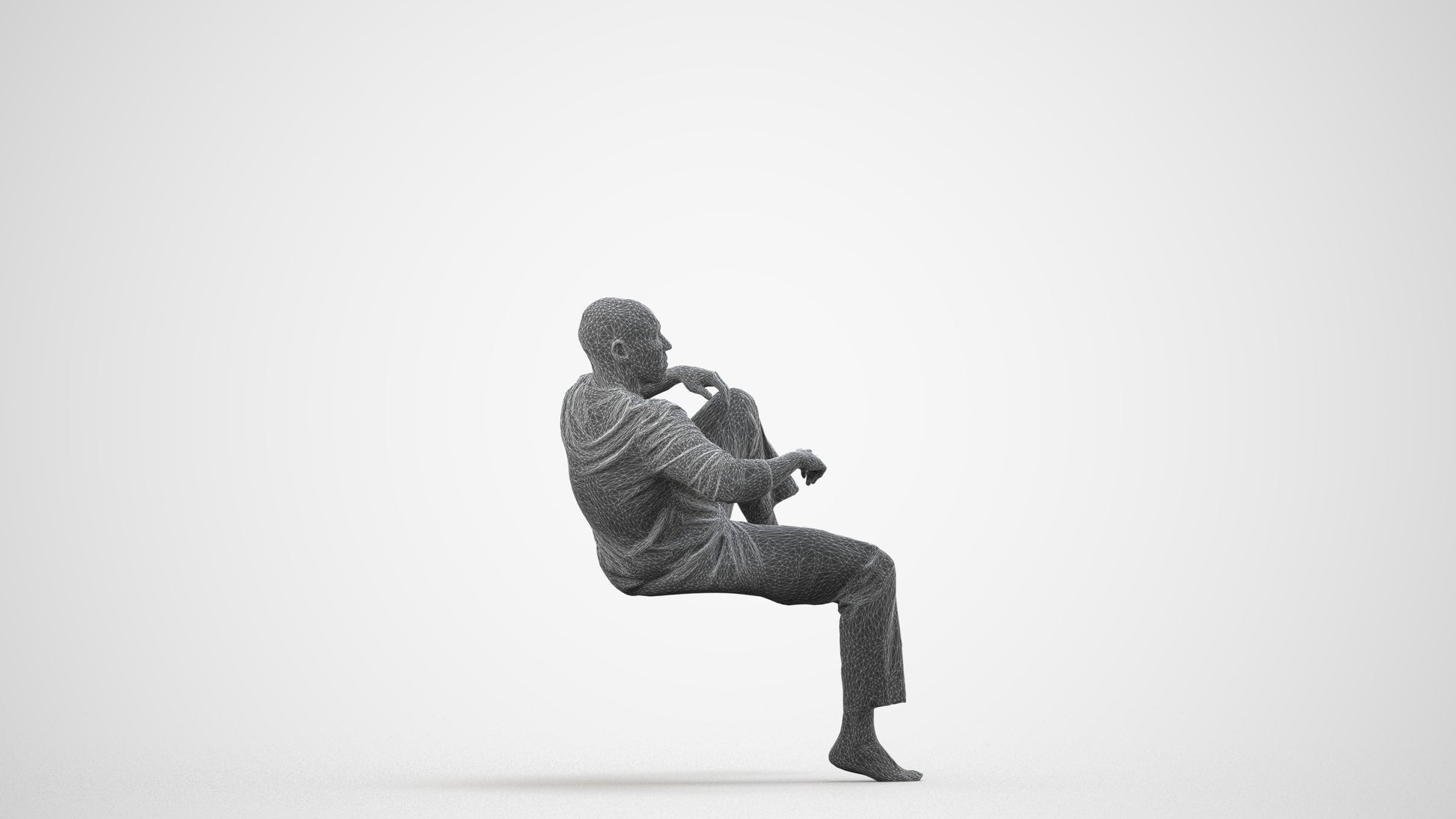 3D people model man casual bathroom, scanned human for 3ds Max rendering, wireframe side view
