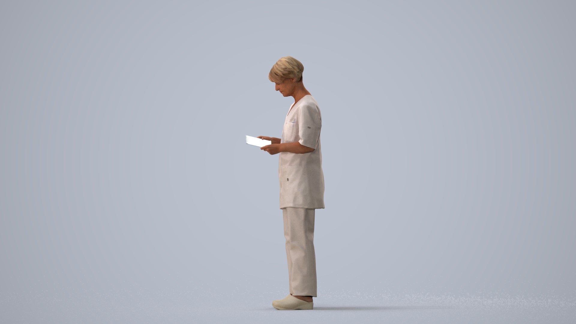 3D people model senior woman medical, scanned human for 3ds Max rendering, three-quarter view render