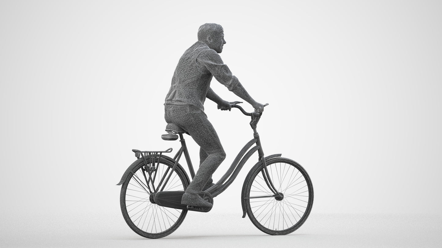3D scanned man cycling casual, photorealistic archviz people for Enscape and SketchUp, wireframe side view