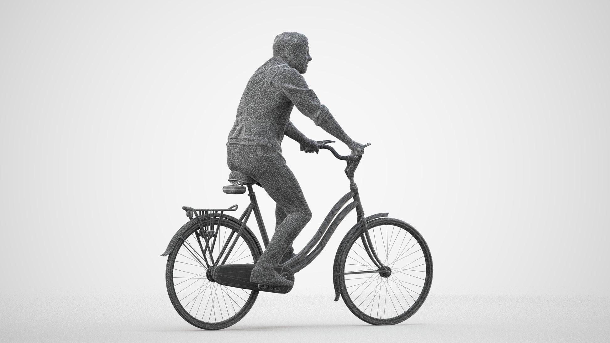 3D scanned man cycling casual, photorealistic archviz people for Enscape and SketchUp, wireframe side view