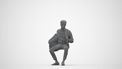 realistic 3D man casual sitting, scanned archviz people for Blender and 3ds Max, wireframe back view