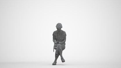 photogrammetry 3D senior woman casual sitting, realistic human model archviz FBX, three-quarter front view render