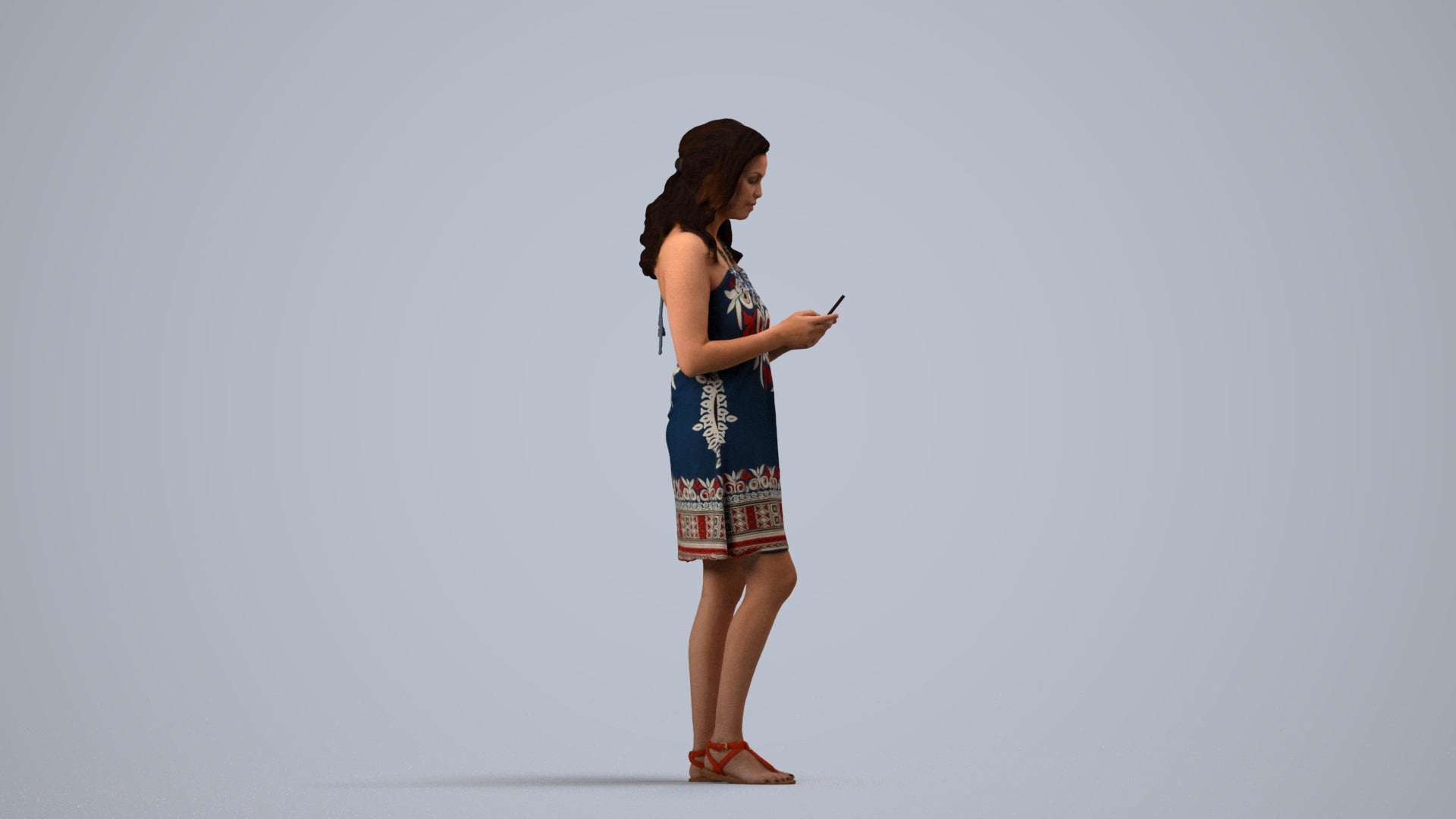 scanned 3D woman casual pool, photogrammetry people for Enscape and V-Ray, side view render