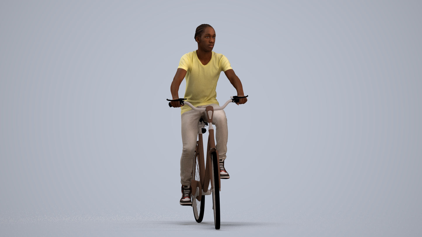 realistic 3D boy casual cycling, scanned archviz people for Blender and 3ds Max, standing pose render