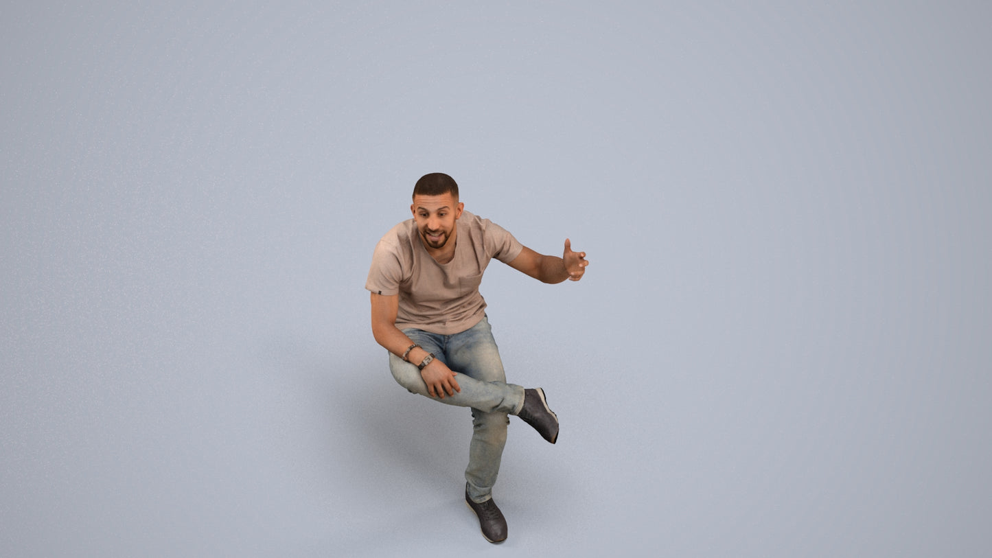 realistic 3D people man casual sitting, render-ready for V-Ray and Corona, FBX OBJ, back view render