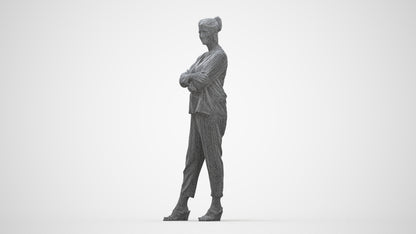 realistic 3D woman casual standing, scanned archviz people for Blender and 3ds Max, wireframe back view