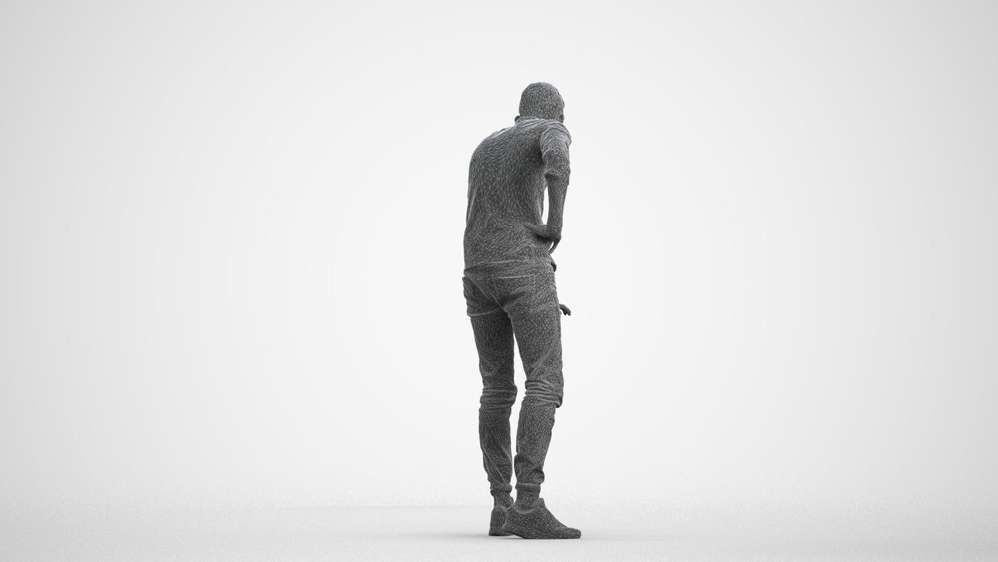 realistic 3D human man casual standing, archviz people FBX OBJ for Blender, wireframe front view