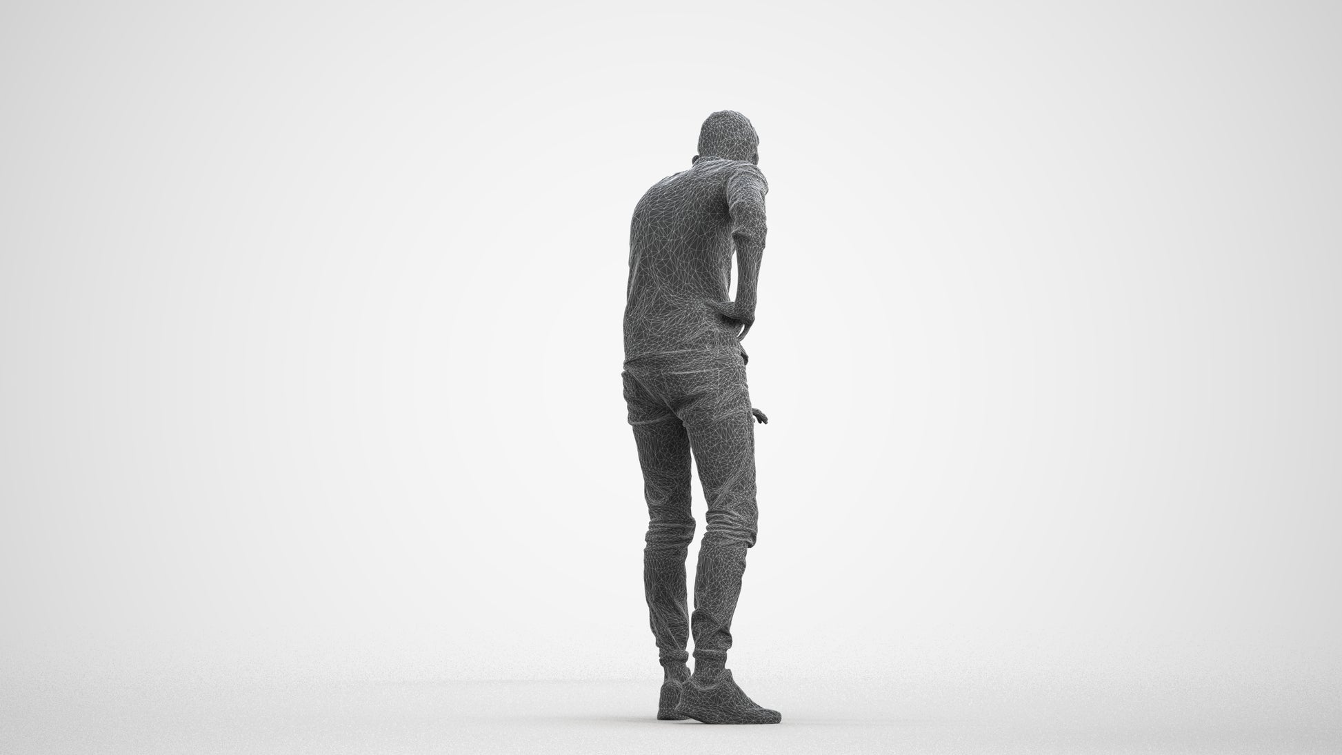 realistic 3D human man casual standing, archviz people FBX OBJ for Blender, wireframe front view