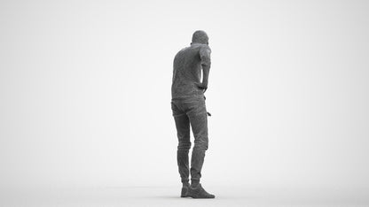 realistic 3D human man casual standing, archviz people FBX OBJ for Blender, wireframe front view