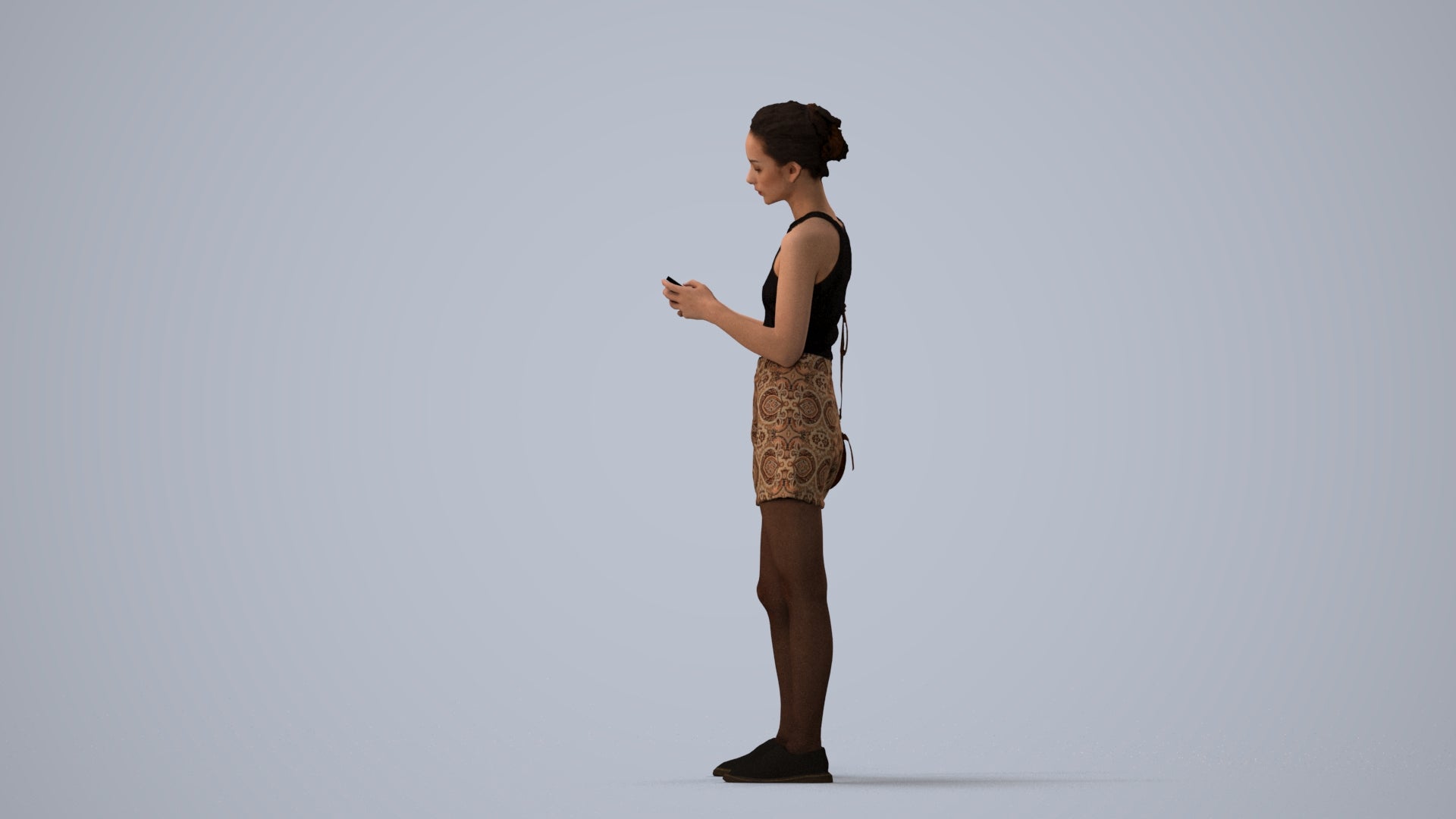 photogrammetry 3D woman casual standing, realistic human model archviz FBX, three-quarter view render