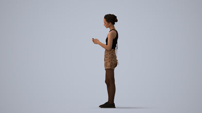 photogrammetry 3D woman casual standing, realistic human model archviz FBX, three-quarter view render