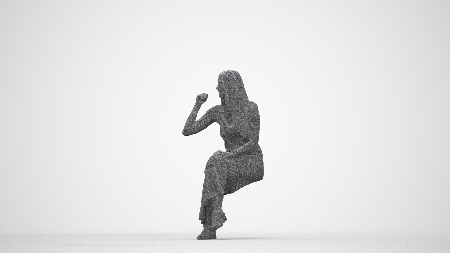 3D people model woman casual sitting, scanned human for 3ds Max rendering, wireframe back view