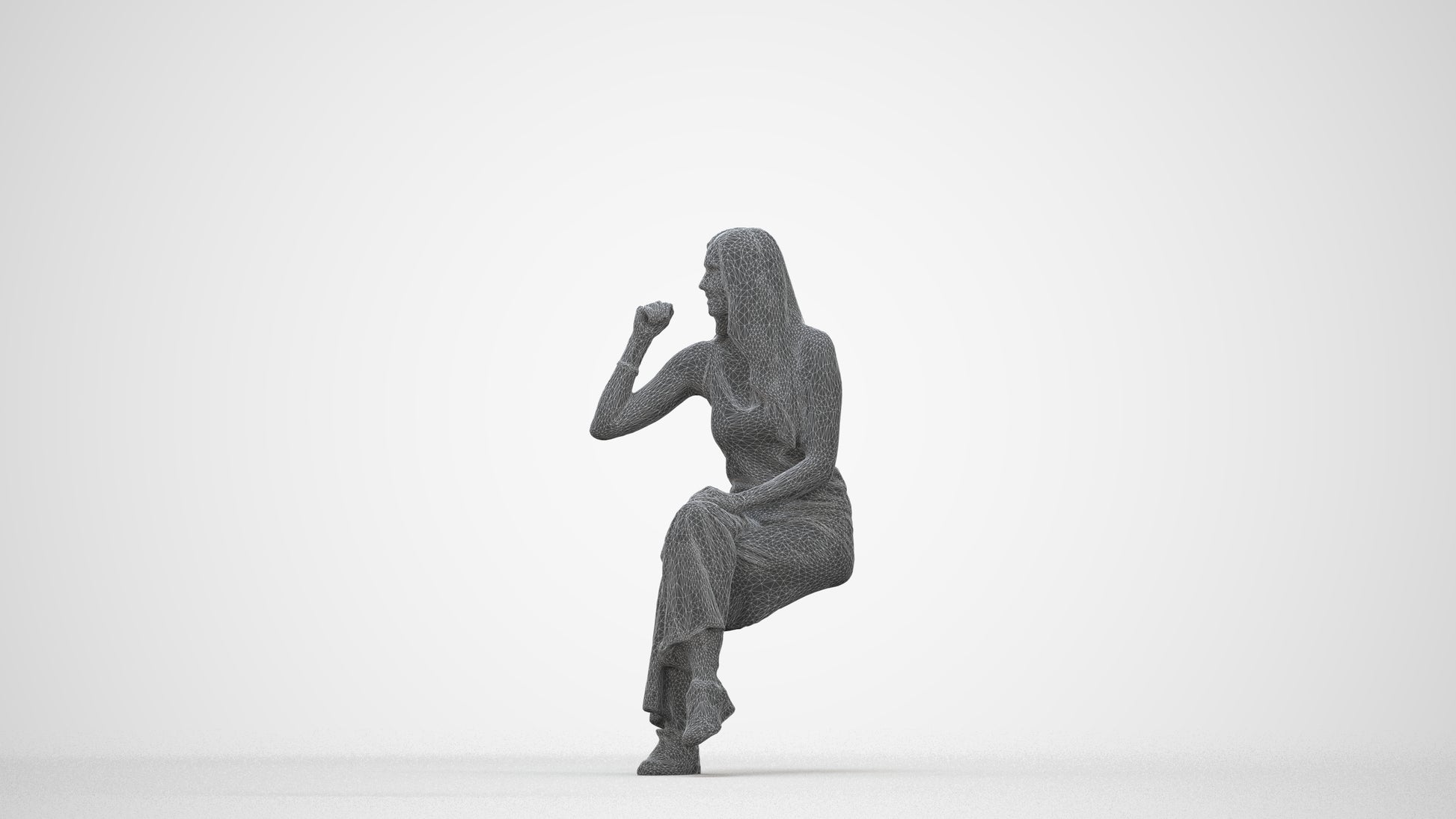 3D people model woman casual sitting, scanned human for 3ds Max rendering, wireframe back view