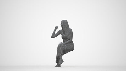 3D people model woman casual sitting, scanned human for 3ds Max rendering, wireframe back view