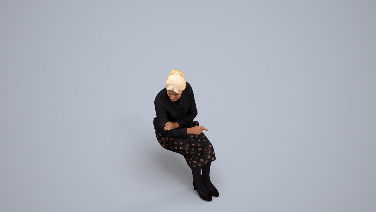 realistic 3D senior woman business, scanned archviz people for Blender and 3ds Max, back view render