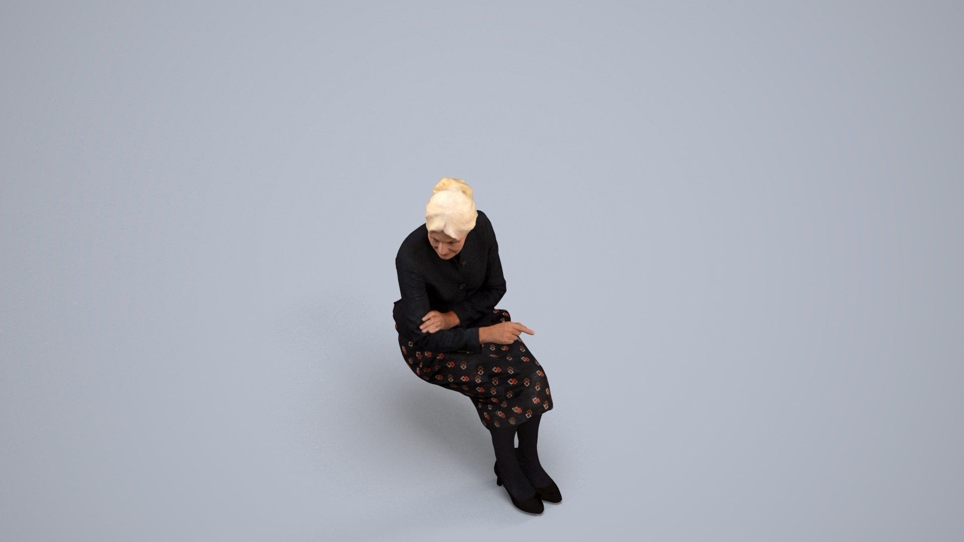 realistic 3D senior woman business, scanned archviz people for Blender and 3ds Max, back view render