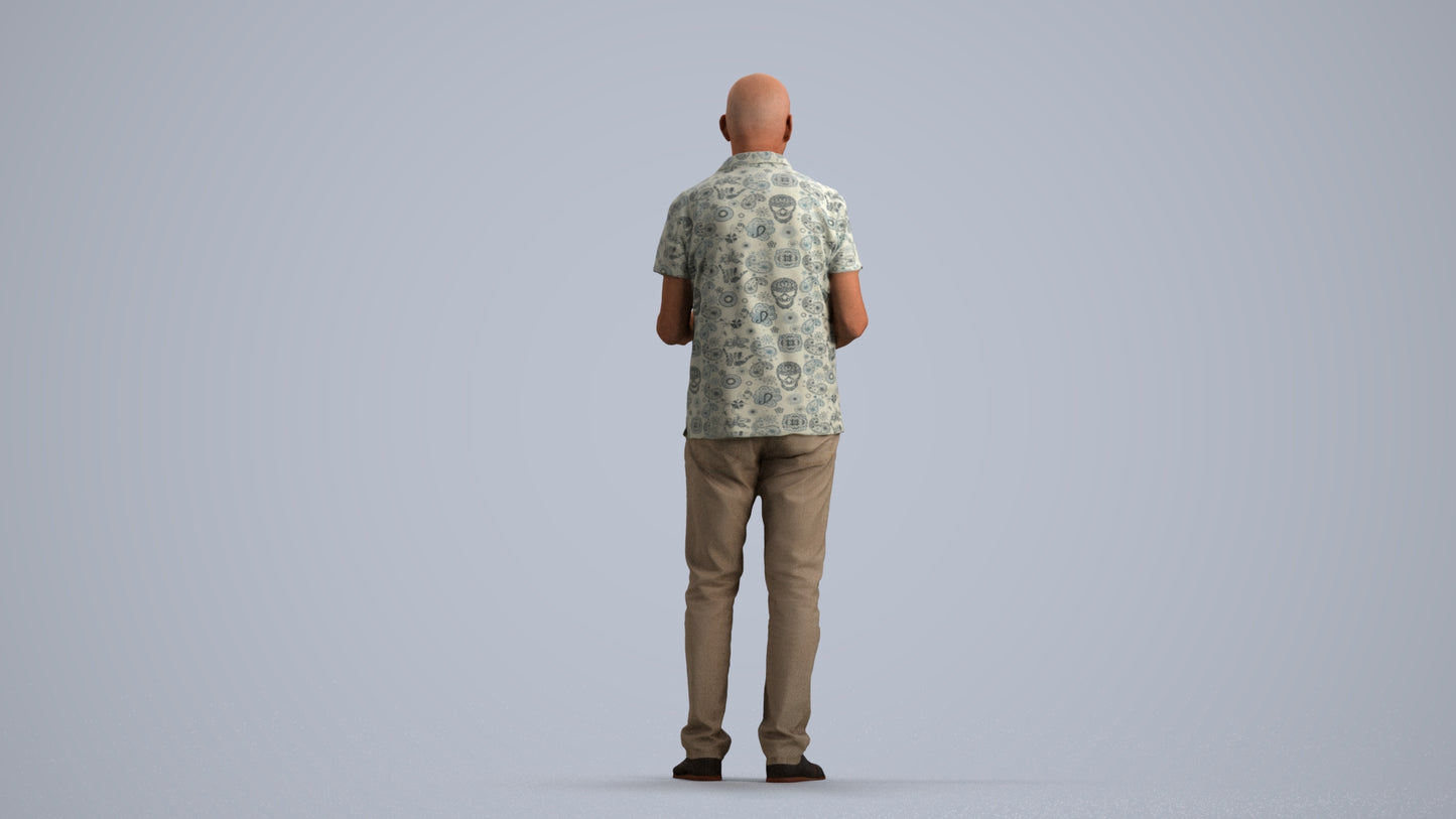 scanned 3D senior man casual standing, photogrammetry people for Enscape and V-Ray, front view render