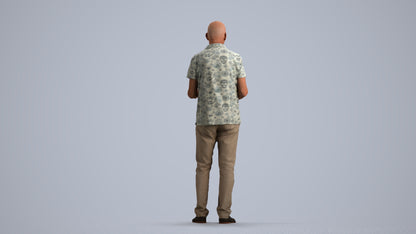 scanned 3D senior man casual standing, photogrammetry people for Enscape and V-Ray, front view render
