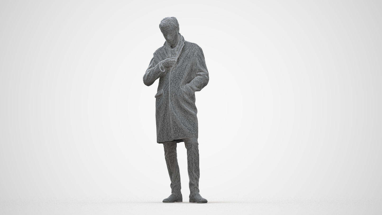 3D human model man standing, photogrammetry scanned person for archviz, wireframe back view