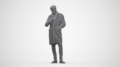 3D human model man standing, photogrammetry scanned person for archviz, wireframe back view
