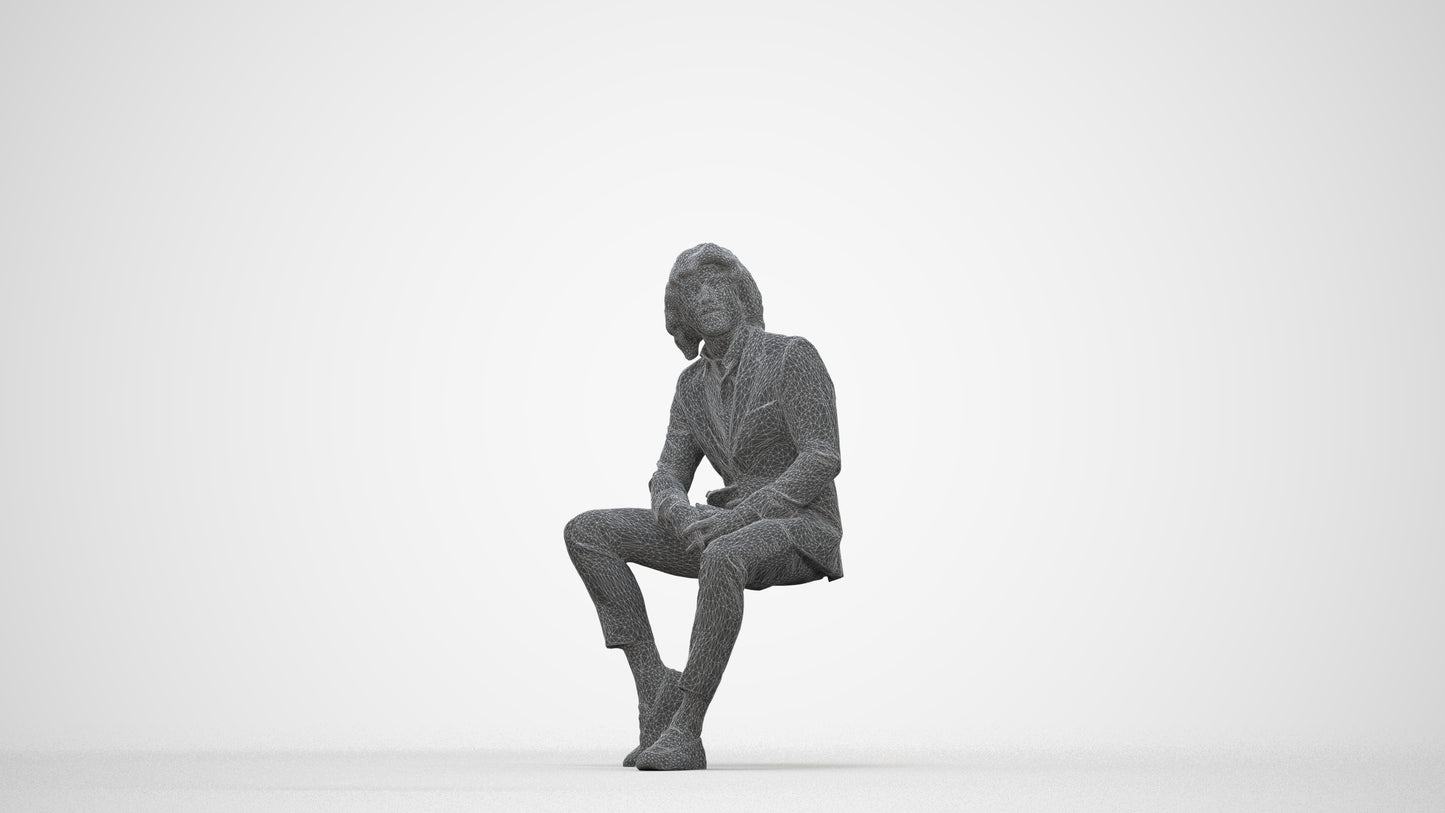 realistic 3D human man business, archviz people FBX OBJ for Blender, wireframe back view