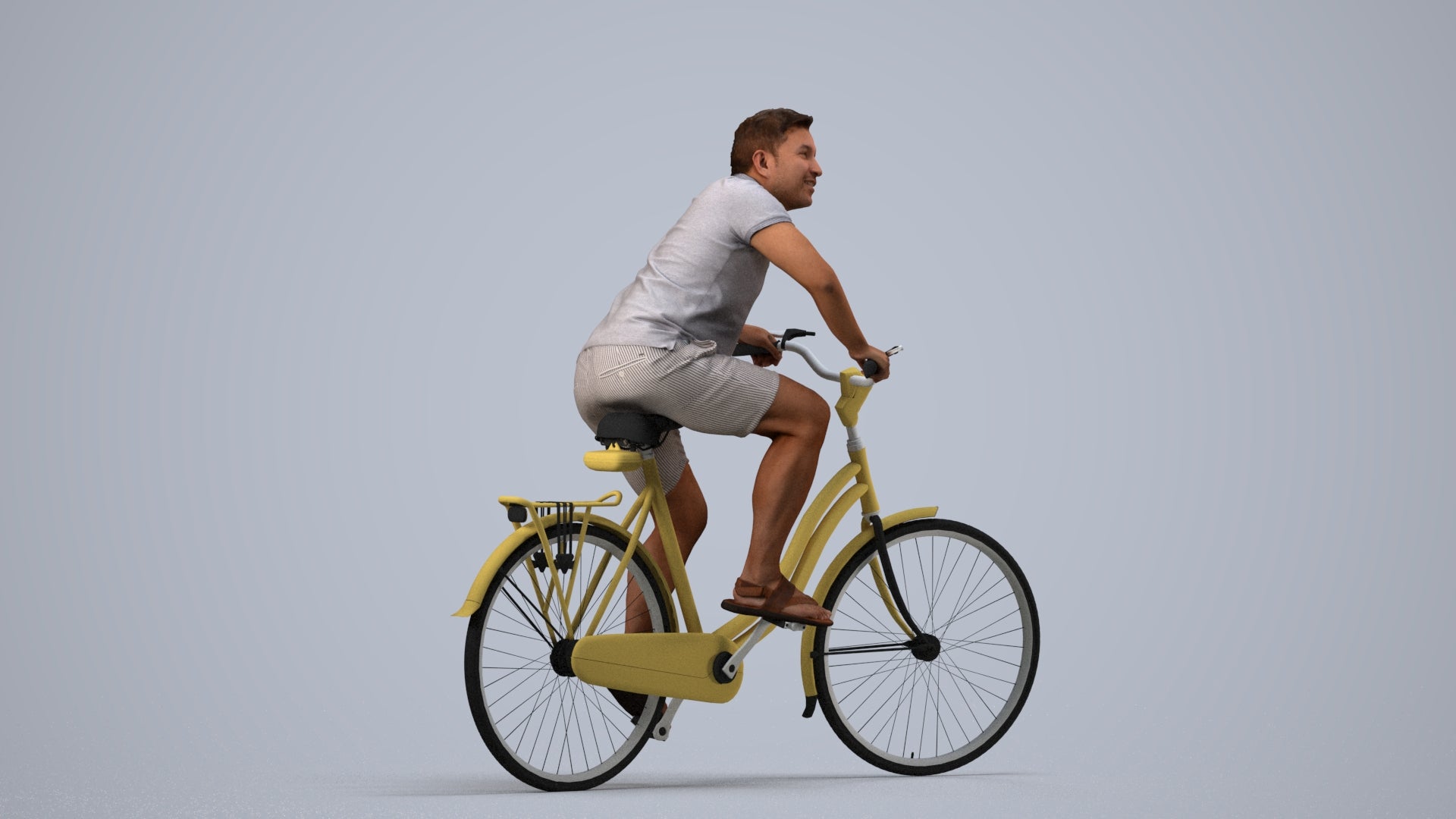 photogrammetry 3D man casual cycling, realistic human model archviz FBX, side view render
