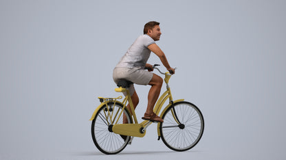 photogrammetry 3D man casual cycling, realistic human model archviz FBX, side view render