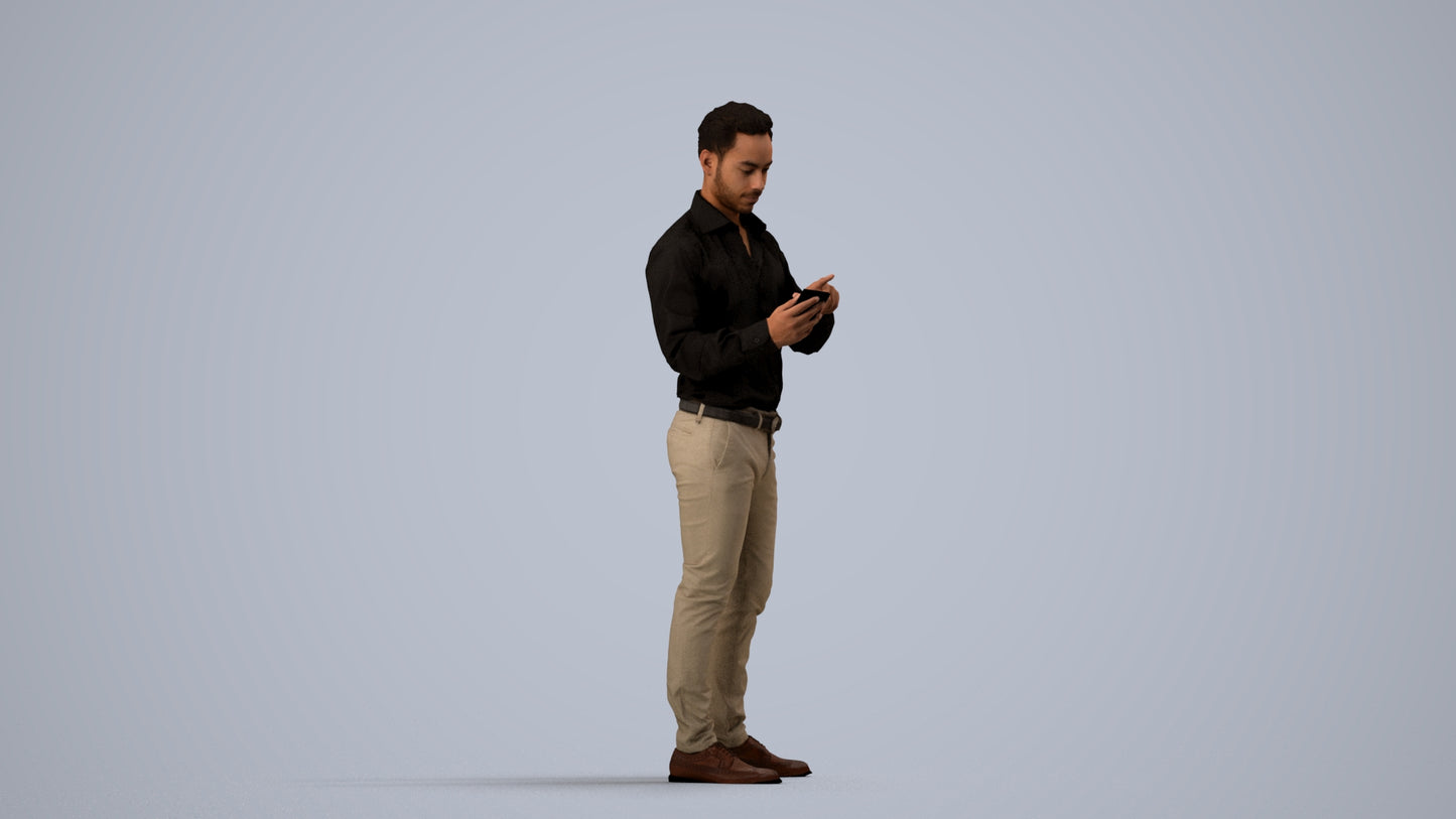 realistic 3D people man business standing, render-ready for V-Ray and Corona, FBX OBJ, side view render