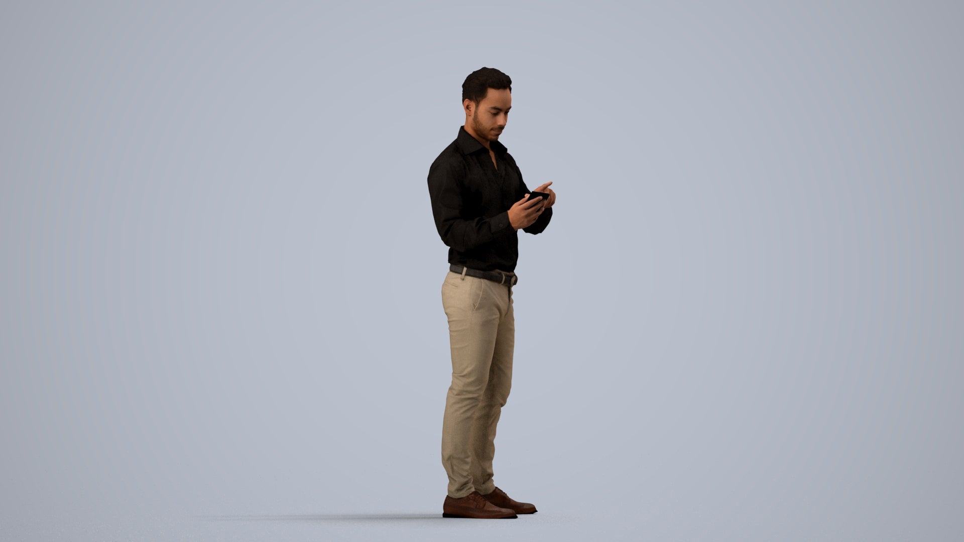 realistic 3D people man business standing, render-ready for V-Ray and Corona, FBX OBJ, side view render
