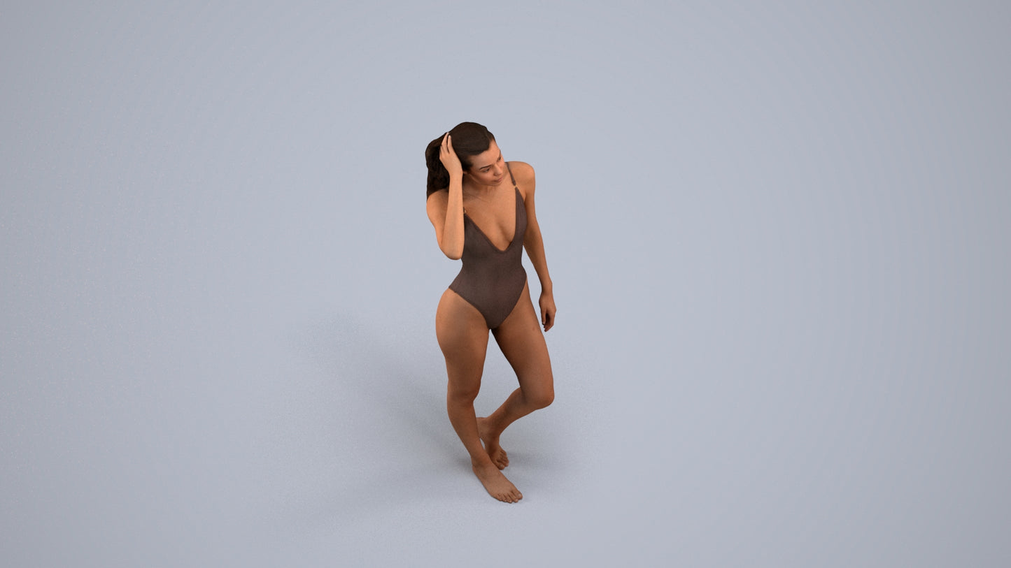 3D scanned woman pool, photorealistic archviz people for Enscape and SketchUp, back view render