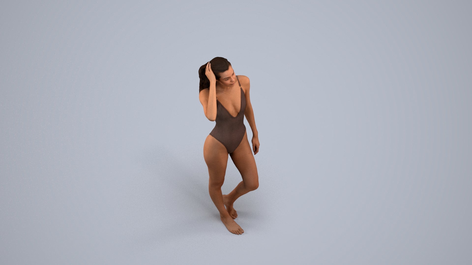 3D scanned woman pool, photorealistic archviz people for Enscape and SketchUp, back view render