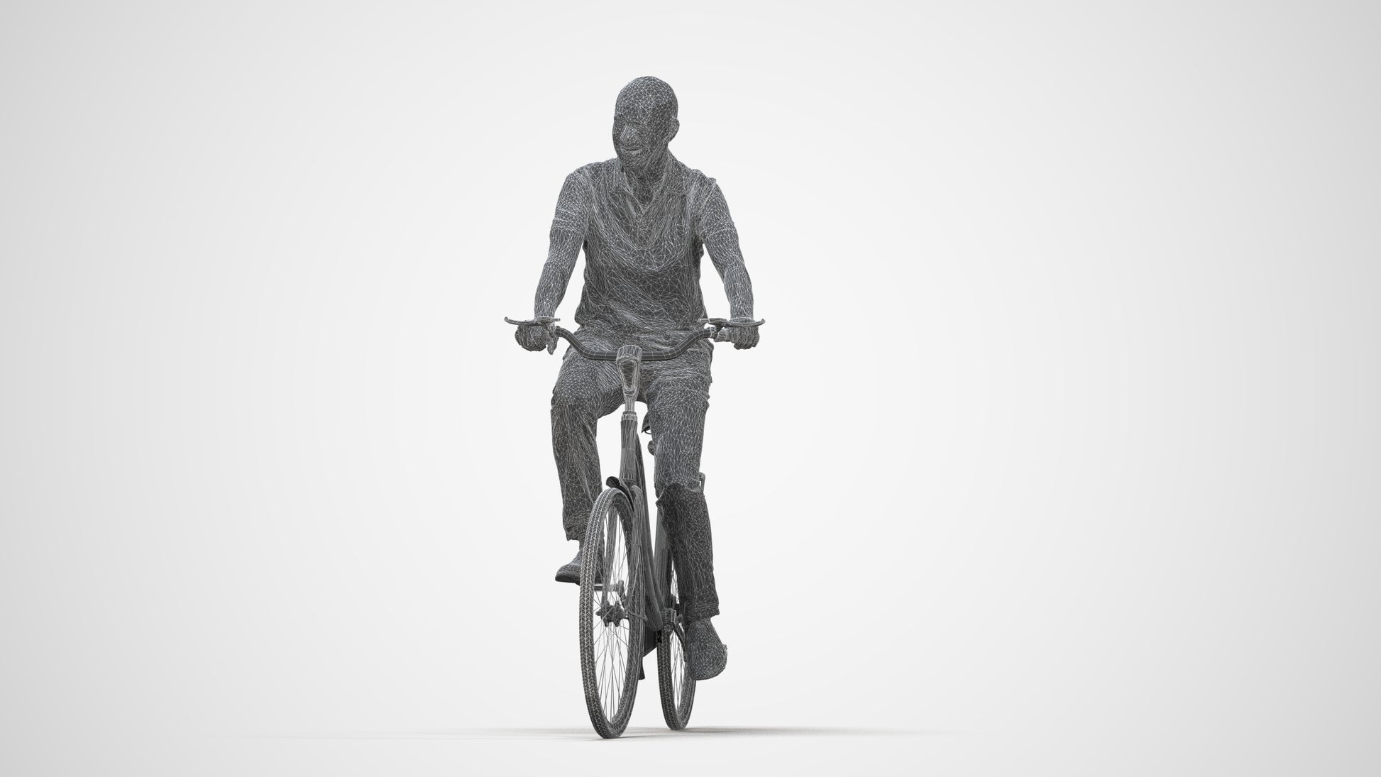 photogrammetry 3D senior man casual cycling, realistic human model archviz FBX, wireframe back view