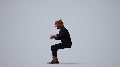 realistic 3D man casual sitting, scanned archviz people for Blender and 3ds Max, three-quarter view render