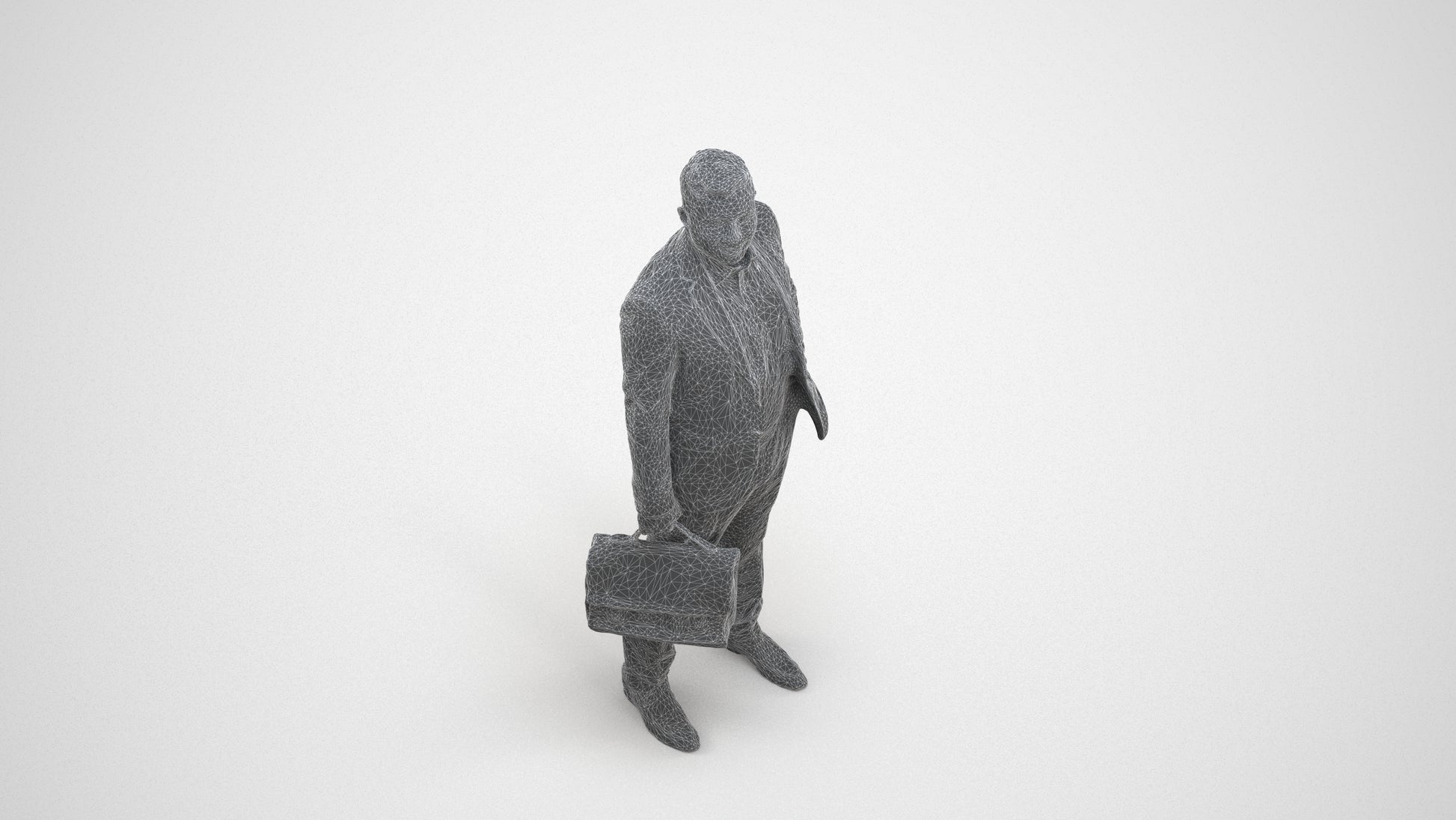 realistic 3D man business, scanned archviz people for Blender and 3ds Max, wireframe three-quarter view